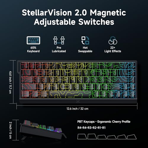 Image of MCHOSE ACE 68 60% Mechanical Gaming Keyboard Wired Rapid Trigger Hall Effect Keyboard Magnetic Switch Adjustable Actuation 8000Hz Polling Rate Custom RGB MAC Laptop(Black Topographic TTC Dragon Lord)