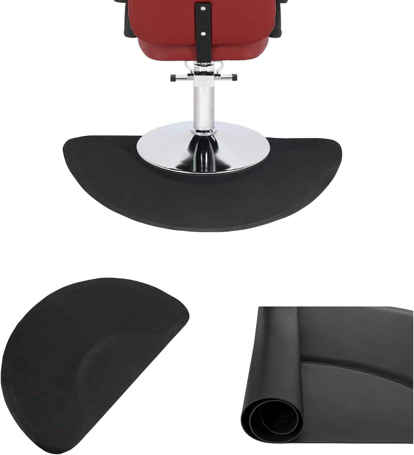 Salon Mat for for Hairstylist 3'x4.5' Barber Shop Anti-Fatigue Salon Standing Chair Mat,Black Semi Circle 1/2" Thick Comfort Salon Mat, Hair Cutting Hairdressing Equipment