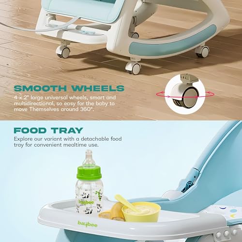 Image of Baybee 5 in 1 Baby Rocker for Babies | Portable Rocking Chair for Kids with Parent Handle, Multi Position Recline, Tray & Music | Baby Bouncers 0 to 3 Years Boys Girls (Blue)