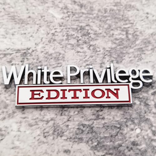 Image of Generic White Privilege Edition Emblem with Strong Adhesive, White Privilege Car Emblem 3D Badge Decal Car Truck Replacement Compatible with Universal Vehicle, Car, Truck, SUV (Silver Red)