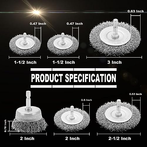vidica Escova de Fio para Conjunto de Broca 6 Peças, Roda de Fio para Broca com Haste Sextavada de 1