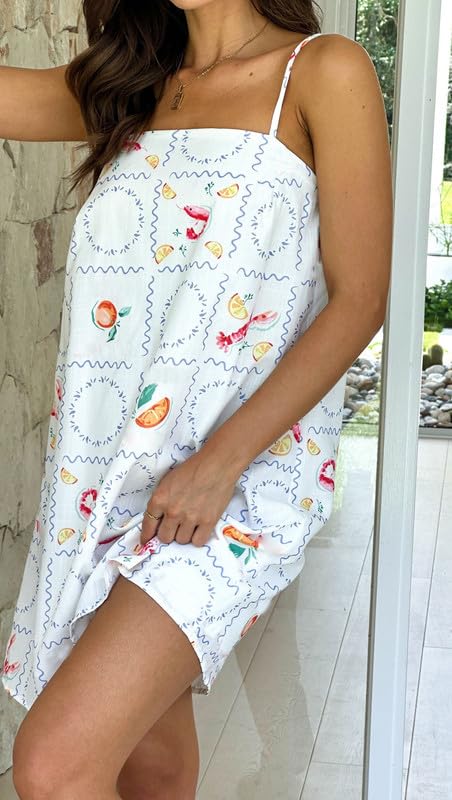 Image of ROAONOCOMO Women Boho Graffiti Cami Mini Dress Spaghetti Strap Printed A Line Short Dress Cute Colorful Sundress