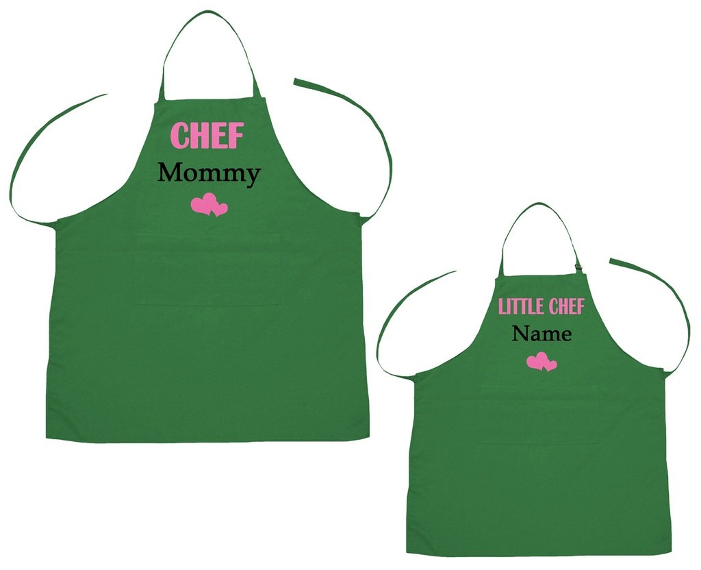 Tablier de cuisine personnalisable 2 pièces vert pour mère et enfant