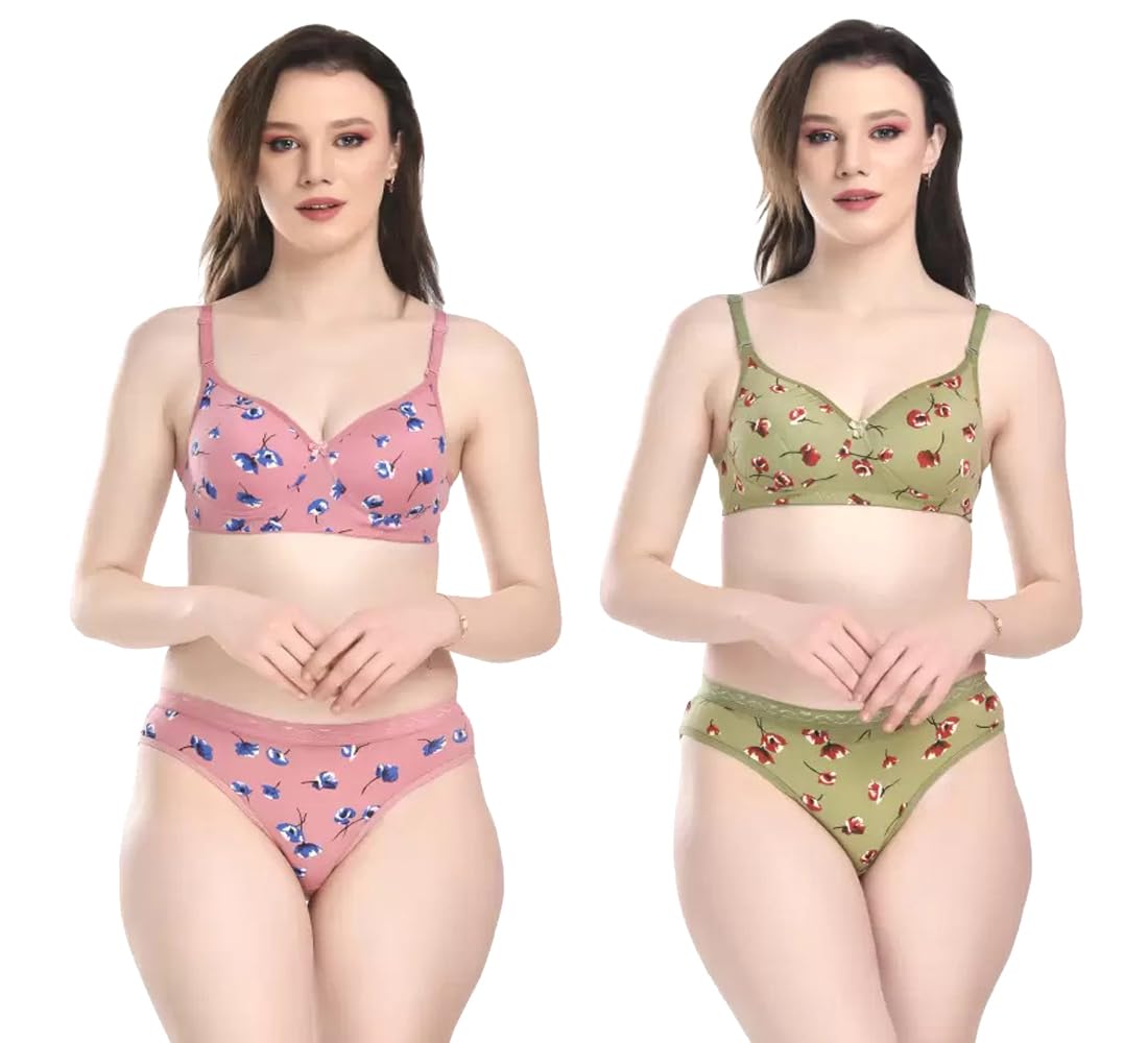alyana Woman's Innerwear Cotton Bra Panty Set | Non Wired | Padded Lingerie Set for Woman Combo Pack of 2-picture-10