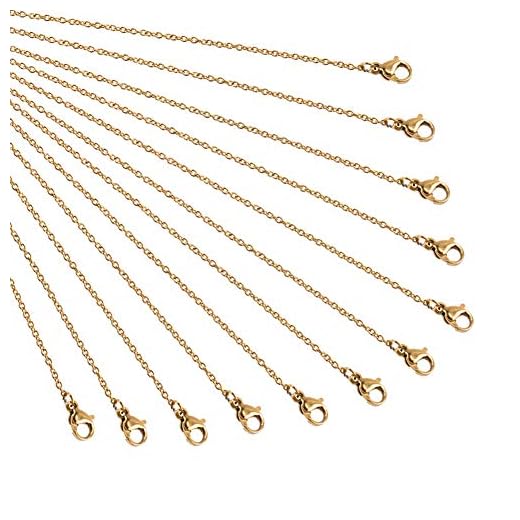 nbeads 20 Brins 50 cm Chaîne en Acier Inoxydable Doré avec Fermoir Mousqueton Chaîne de Collier pour Loisirs Créatifs, Pendentifs, Colliers, Bracelets, Bricolage, Fabrication de Bijoux