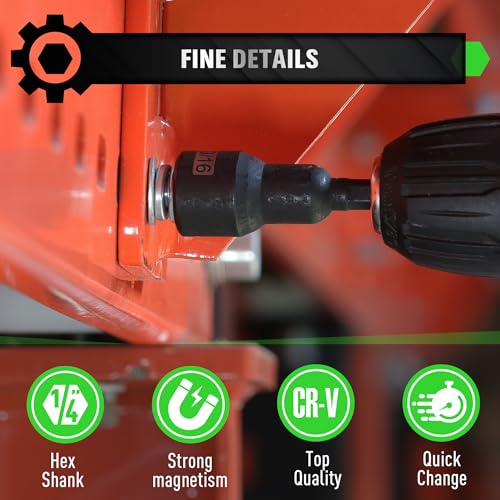 Image of Magnetic Nut Driver Set, 20-Piece Metric & SAE 1 /4 inch Hex Shank, Drill Socket Set, Impact Driver Bit Sets, Magnetic Bit Holder with Aluminum Alloy Snap Clip, 65mm Long Hex Bits, Quick Change Tool
