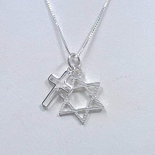 HandmadeMessianic Sterling Silver 925 Star of David and Cross Charms Box Chain Necklace