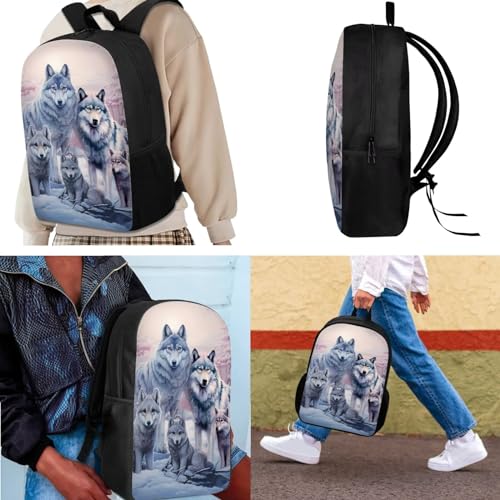 INSTANTARTS Wolf Family Schoolbag for Girls Backpack and Lunch Box Pencil Case Lightweight Bookbags 8-12 Kids Backpack Sets 3 Pcs Elementary School Bag2
