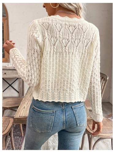 Image of GORGLITTER Women's Button Up Cropped Cardigan Fall Sweaters Lightweight Open Front Cute Long Sleeve Crochet Knit Tops