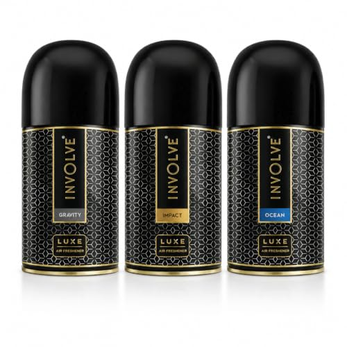 Image of Involve Luxe Combo - Impact, Ocean & Gravity - Pack of 3 | Automatic Room Freshener Refills | 2200 Sprays Guaranteed | Lasts up to 60 Days (225ml x 3) | Home Fresheners | Long Lasting Fragrance