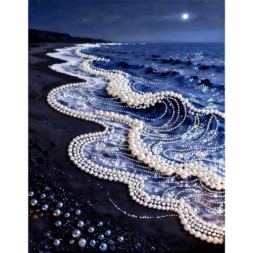LCOZX 12x16 Inch Ocean Wave Pearl Diamond Painting Kits 3D Partial Drill Special Shape Art Craft for Adults & Beginners DIY Gem Picture for Wall Decor Birthday Gift No Frame Included