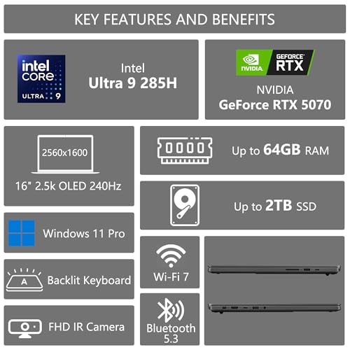 Image of ASUS ROG Zephyrus G16 Gaming AI Laptop | 16 inch 2560x1600 OLED 240Hz 500nits | Intel 16-core Ultra 9 285H | 16GB DDR5 1TB SSD | GeForce RTX 5070 798 AI Tops | Backlit Win11Pro w /DLCA Accessory