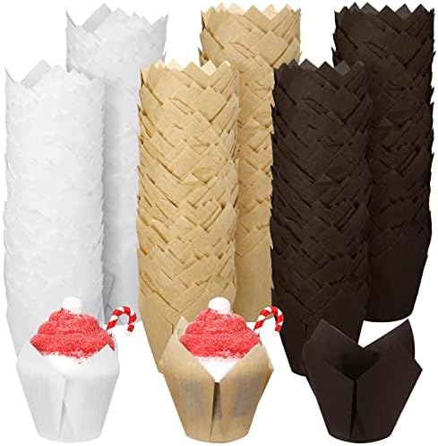 600 Pcs Mini Size Tulip Cupcake Liners Mini Baking Cups Non Stick Baking Cups Grease Resistant Muffin Cups Paper Liners Heat Resistant Cupcake Wrappers for Wedding Birthday Party, 3 Colors