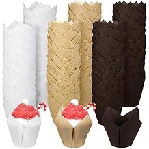 Funtery 600 Pcs Mini Size Tulip Cupcake Liner Mini Tulip Muffin Liners Holders for Baking Cups Parchment Muffin Liner Greaseproof Cupcake Wrappers for Party Wedding BirthdayWhite, Brown, Beige