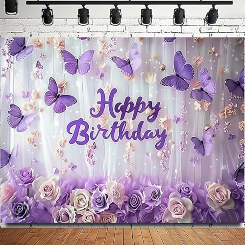 Vinilo fondo cumpleaños mariposas rosas 7x5 pies miniatura 5
