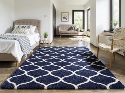 Image of Carpet for Hallway, Kitchen, and Modern InteriorsCarpetCozy Shag Runner for Living Room, Bedroom & Office Decor ETC Size 5x8 feet, Patten-Solid Blue M