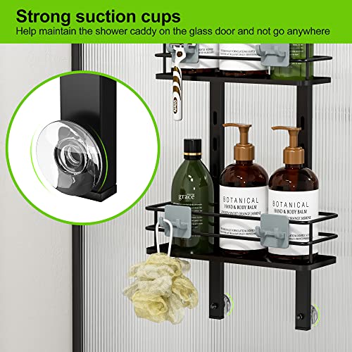 Orimade Adjustable Hanging Over The Shower Door Caddy With Hooks, Bathroom Organizer Shelf Storage Rack,No Drilling Rustproof Shower Basket For Inside Shower, Matt Black 3 Tier #TOP3