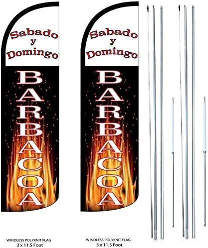 SABADO Y DOMINGO BARBACOA King Windless Flag Pack de 2 carteles con poste híbrido completo