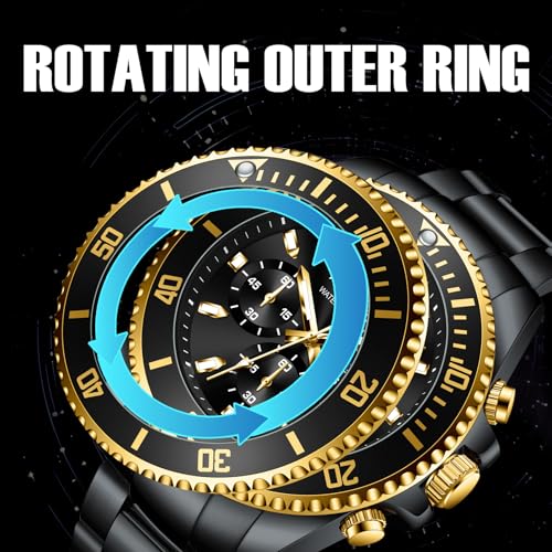 Image of ZUIPAI Moon Phase Watch for Men Chronograph Dial Analog Quartz Wristwatch Luxury Diamond Business Dress Watch with Luminous Waterproof Calendar Stainless Steel Strap