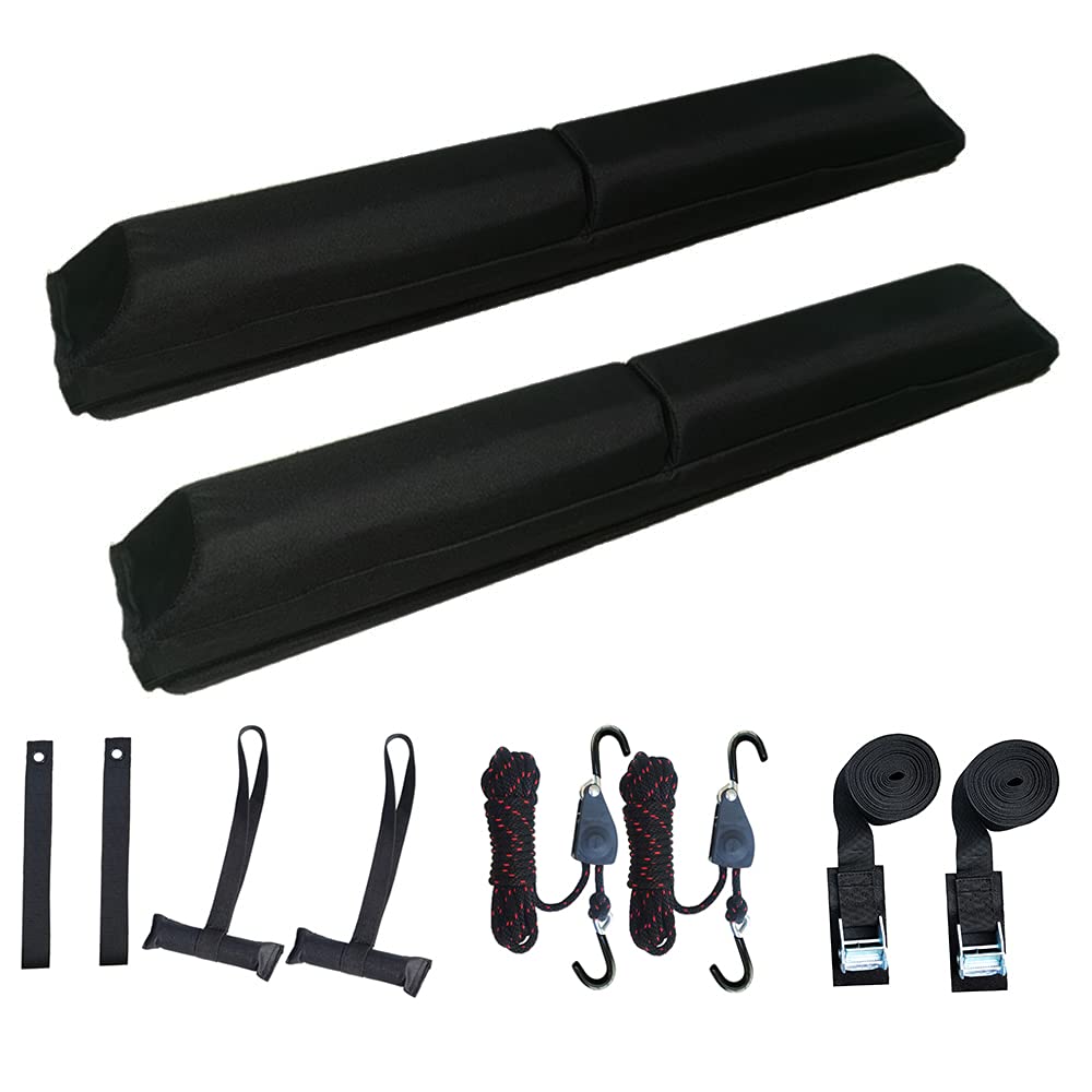 Photo 1 of Alfa Gear No Color Fading No Scratch Crossbar Pads for Kayak/Canoe/SUP/Knee Board/Surfboard/Ladders with Hood & Trunk and Ratchet tie Down Rope Size 34" Narrow Version Narrow 34" Long Kit 1