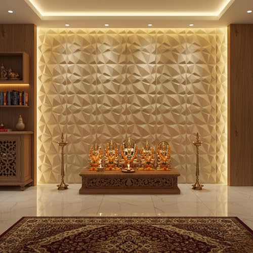 Image of Kayra Decor 3D PVC Wall Panel - PVC Diamond Design, White Tail Color 19.7 inch X 19.7 inch (Pack of 40) - Covers 107.80 Sq. Ft.