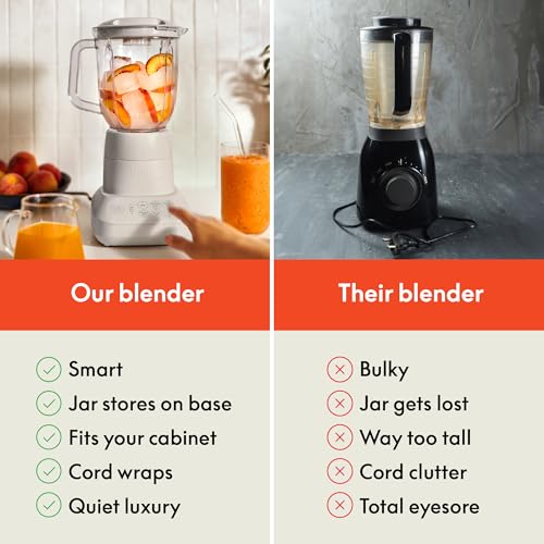 Image of bella 10 Speed Countertop Blender, Juicer & Smoothie Maker, Fits-anywhere Kitchenware, Slim Flip & Store Design, Dishwasher Safe 48oz Capacity Pitcher & Lid, Stainless Steel Blade, 450 Watt, Oatmilk