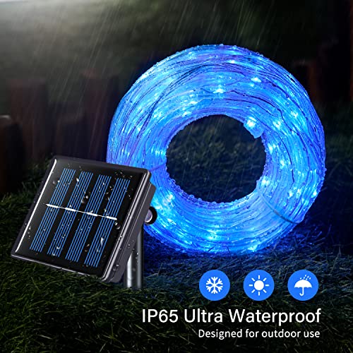 Potive Solar Rope Lights Outdoor Waterproof, 33Ft 100 Led Solar Rope Lights With 8 Modes, Blue Rope Lights For Outside Fence Patio Pool Garden Trampoline Deck Decor (2 Pack) #TOP1
