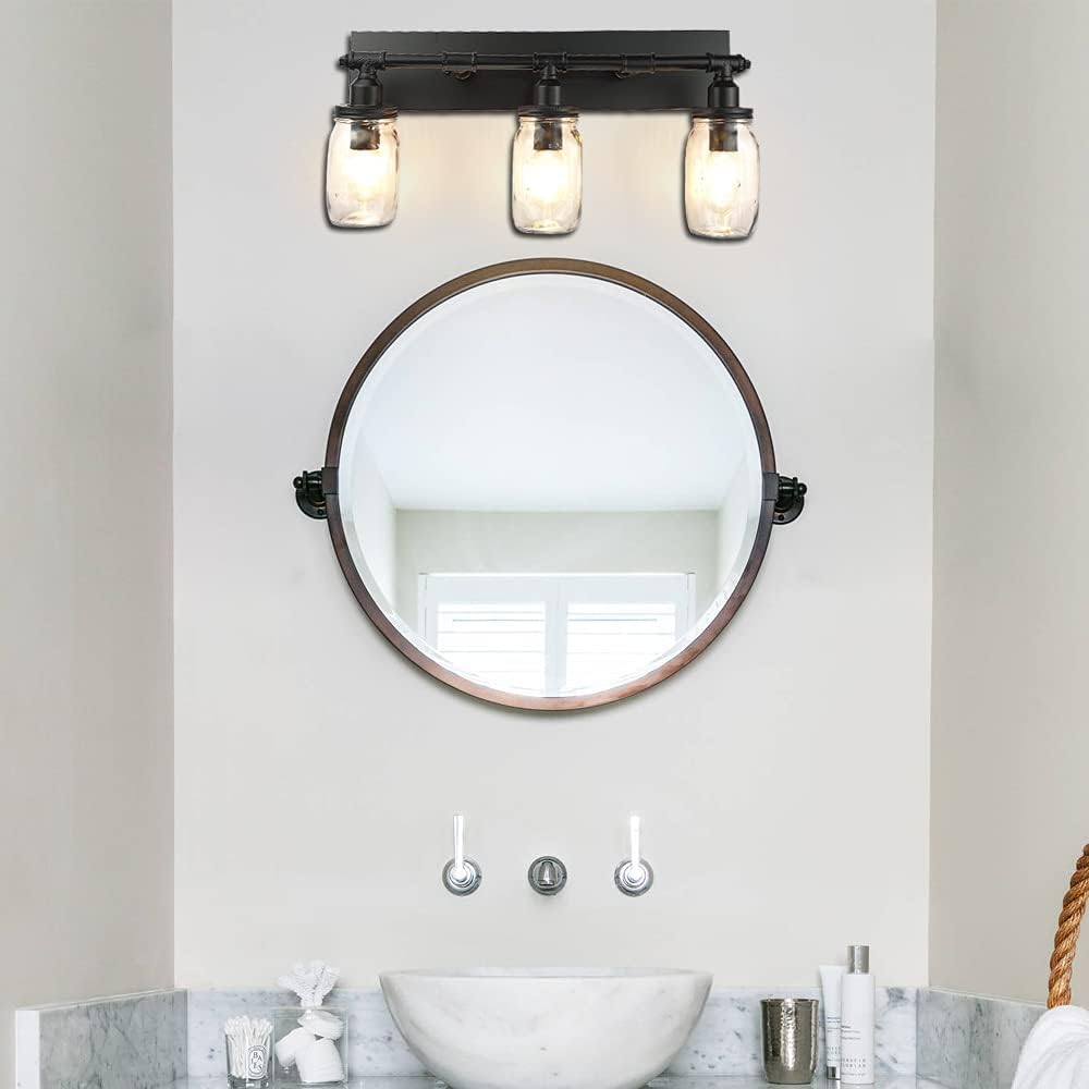 Amаzоn Crаzу 🔥 Dеаlѕ PUUPA Bathroom Vanity Light Fixtures, 3 Lights Industrial Black Vintage Wall Sconces with Glass Mason Jar Shades Blасk Frіdау Clеаrаnсе PUUPA Bathroom Vanity Light Fixtures, 3 Lights Industrial Black Vintage Wall Sconces with Glass Mason Jar Shades