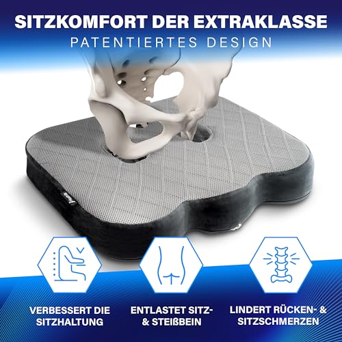 Healthfix Healthfix® Orthopädisches Sitzkissen für Büro, Auto & Co.- Ergonomisches Sitzen aus Memory Foam mit entlastender Funktion des Steißbeins und der Sitzknochen. Reduziert Schmerzt & erhöht Komfort. - Detailansicht 2 | Tages Deals