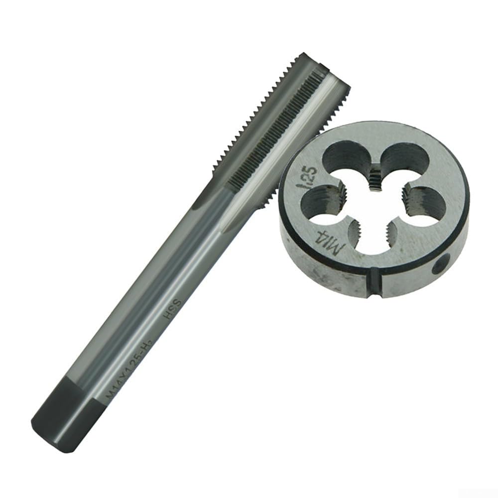 Zestaw gwintowników i narzynek, gwintownik i narzynka do gwintów okrągłych, gwint metryczny prawy M14 x 1,25 HSS, skok 14 mm x 1,25 mm do naprawy gwintów