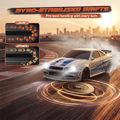 Image of [2026 New Upgrade 1 /43 Scale Mini RC Drift Car with Gyroscope Toys for Age 8-14 Old Birthday Gifts Micro Small with Full Proportional RTR 2.4GHz Remote 2 Tire Sets 8 Cones - Silver Blue