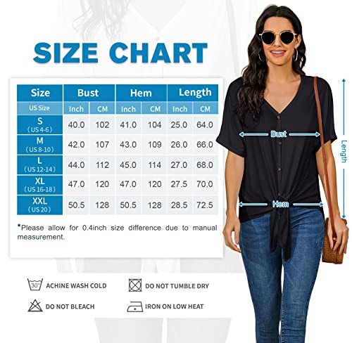 Iuga T Shirt For Women V Neck T Shirts Womens Summer Tops Tie Knot T-Shirts Short Sleeve Blouses Fashion Casual Shirts (Black-Updated, Medium) #TOP5