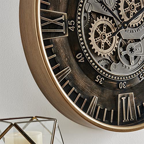 Clxeast 24 Inch Large Real Moving Gear Wall Clock For Living Room Decor,Big Industrial Rustic Steampunk Wall Clock,Vintage Metal Bronze Gold Wall Clock For Office,Farmhouse #TOP1