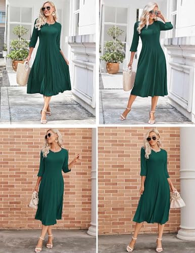 Image of HOTOUCH Women's 3 /4 Sleeve A-line and Flare Midi Long Dress