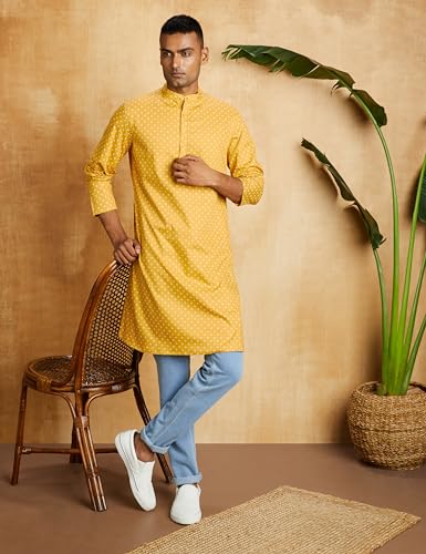 Image of Amazon Brand - Symbol Men Cotton Printed Long Kurta (Regular Fit)
