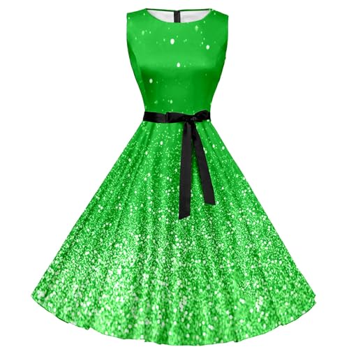 Vestido de San Patricio holgado sin mangas con cuello redondo para mujer