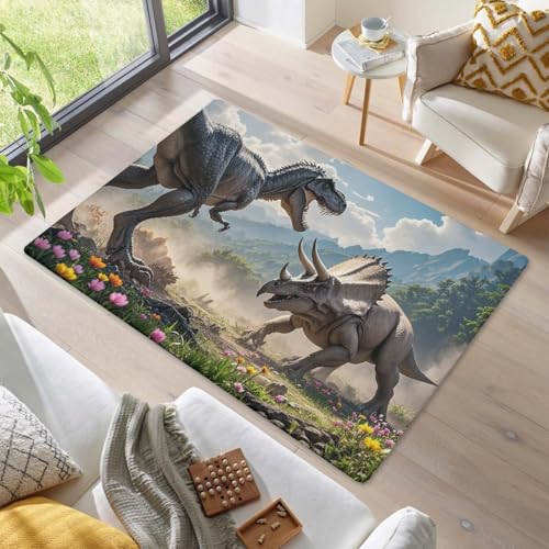 LOMDEM Alfombra Habitación Infantil, Dinosaurio De Jungla Lagos 3D Alfombra para Dormitorio Niño, Sala De Juegos, Sala De Estar, Alfombras De Baño Franela Suave Antideslizante (Color 5,160x200 cm)