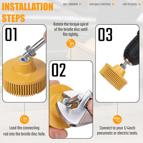 Image of 2 Inch Bristle Disc, 3 Pieces Bristle Disc Grade - 120# 80# 50# Grit Abrasive Coating Removal Disc for Metal with 1 /4 Inch Shank Attachment