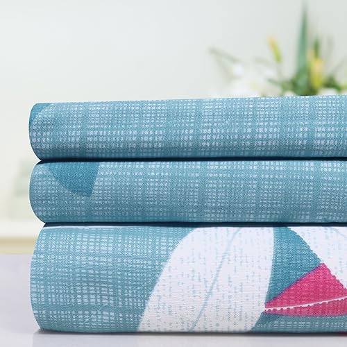 Image of Cloth Fusion Elastic Fitted Queen Size Bed Sheet with 2 Pillow Covers, Soft Wrinkle Free Elastic Bedsheets for Queen Size Bed (78X60X8 inches, Floral Blue)