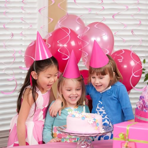 Image of 24 PCS Pink Hanging Swirl, Sparkle Ceiling Hanging Decorations, Plastic Streamer Party Decorations with Double-Swirls and Single-Swirls for Birthday Decorations, Easter, Graduation, Baby Shower