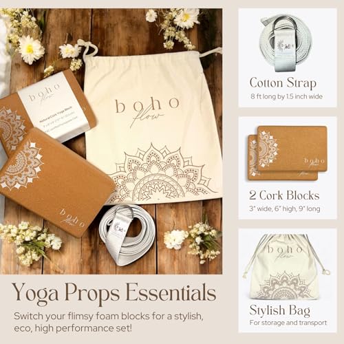 Set of 2 Cork Yoga Blocks with Strap | Eco-Friendly Yoga Accessories | 9” x 6” x 3” FSC-Certified Portuguese Cork Yoga Blocks 2 Pack | High Denisty Yoga Blocks Non-Slip & Durable | Home Yoga Equipment - Image 5