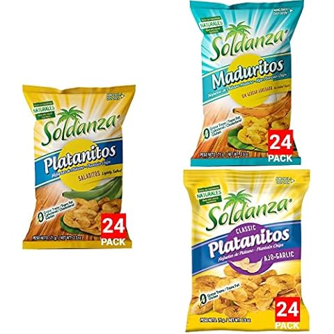 Soldanza Plantain Chips Bulk Variety Pack: 24 x Salted, 24 x Maduritos, 24 x Garlic (Pack of 72) Cover