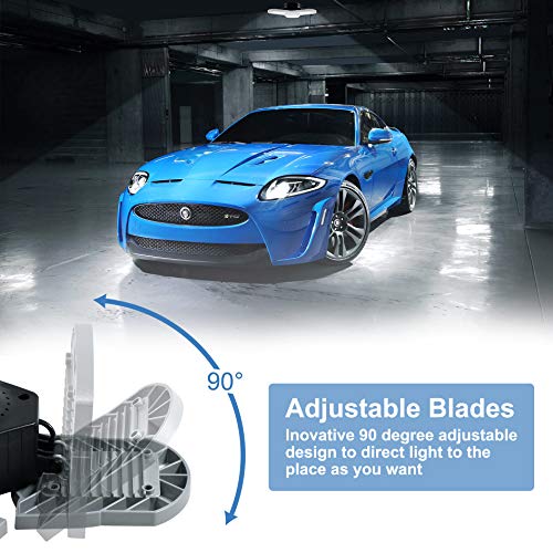 LED Garage Light Deformable Ceiling Lmap,Hansang 60W E26 Base Screw in Garage Light 6000K Daylight 6000LM LED Shop Light Bulbs 3 Adjustable Die-Casting Aluminum Panels 2 Pack(NO Motion Activated)
