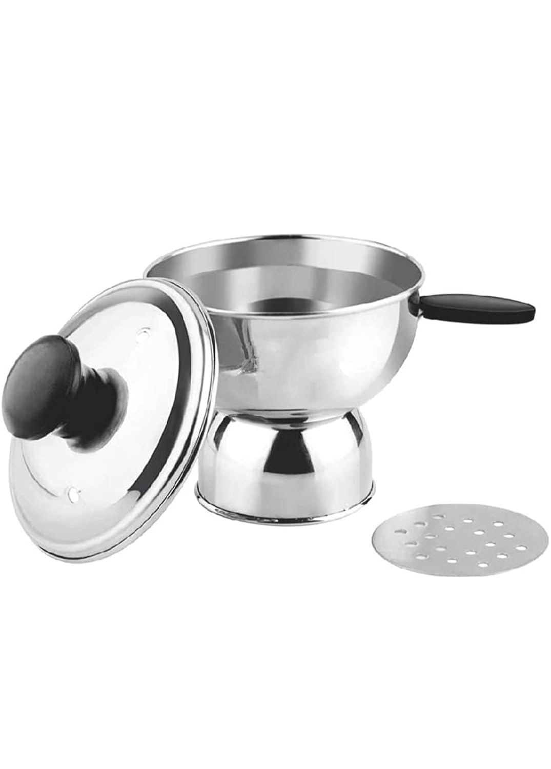 Rasakraft Chiratta Puttu Maker z uchwytem, srebrny, stal nierdzewna, okrągły, 0,5 l