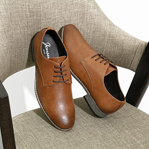 Jousen A5A098-BROWN-11 Men'S Oxford Plain Toe Brown Dress Shoes Leather Classic Business Formal Derby Shoes thumb #5