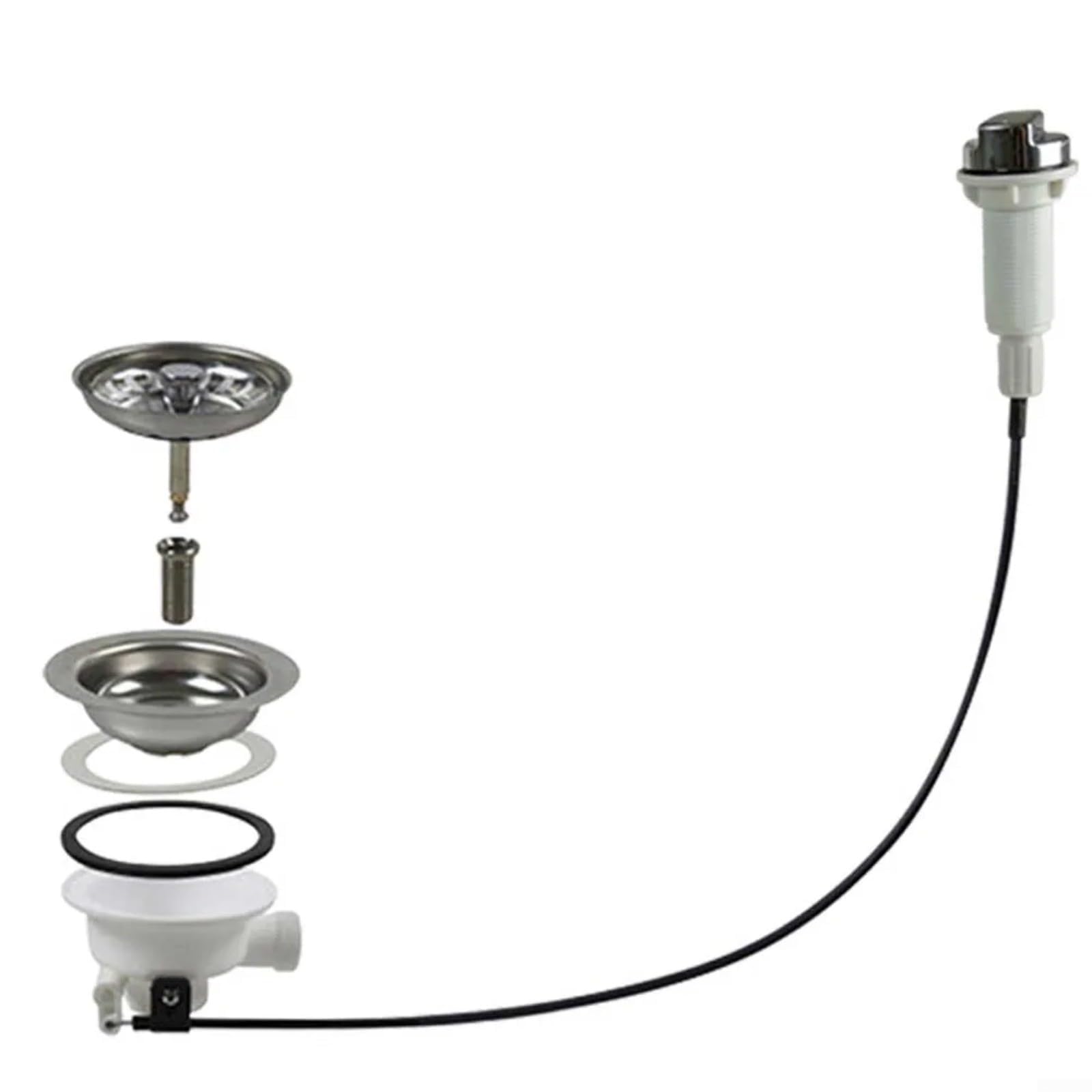 Filtro di scarico per lavello da cucina, in acciaio inox, con controllo dei cavi, scolapiatti per acqua SUS304, kit di scarico in acciaio inox SUS304, gestione del flusso senza sforzo, facile