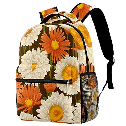 Sac à dos voyage avec porte-bouteille fonctionnel motif chrysanthème