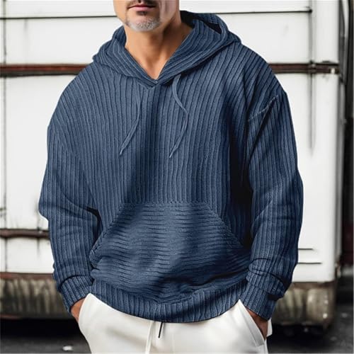 Men's Corduroy Pullover Hoodies, Vintage Drawstring Hooded Sweatshirts Drawstring Casual Pullover Sweater with Pocket2