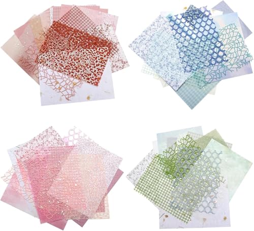 Lot de 60 feuilles de papier pour scrapbooking, décoration en dentelle et tissu en maille, papier décoratif pour bricolage, papier texturé, journal intime, création...
