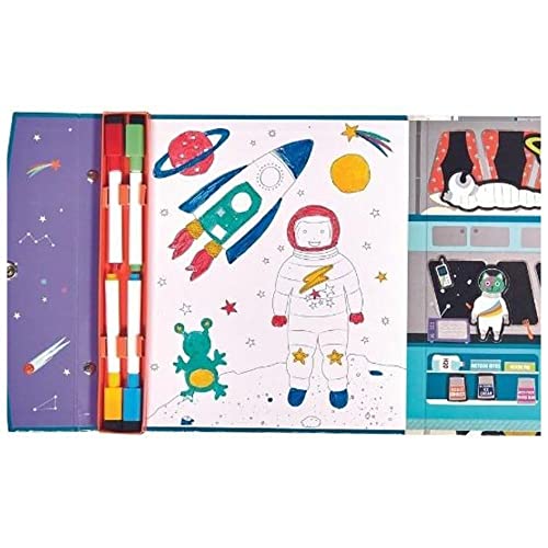 20 Pc Space Playset- Magnetic Puzzle, Doodle Board, Magnetic Pieces & Coloring Play Scene incl - Image 3